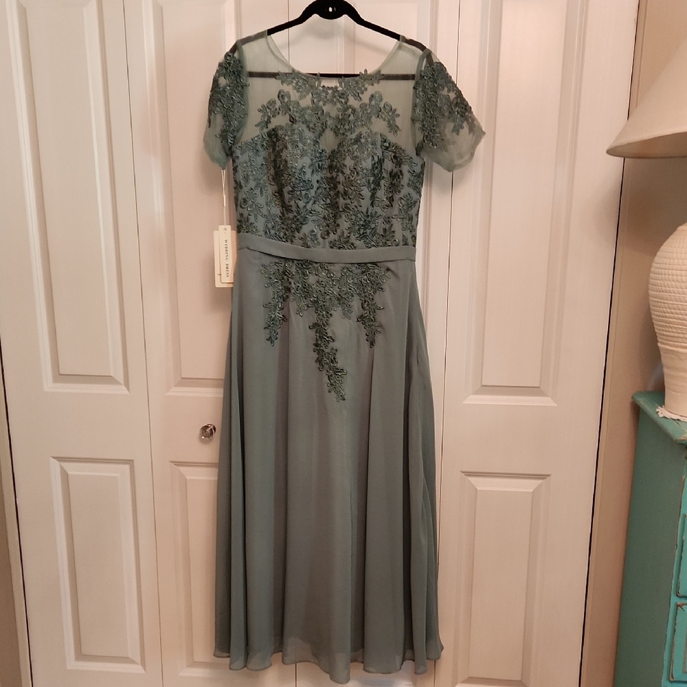 Elegant Lace Embellished Dress in Sage/Jade Green